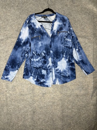 INC International Concepts Damen 3X blau weiß Batik Bluse Top Stretch