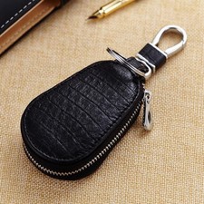Genuine Leather Car Key Chain Bag Smart Key Holder Cover Remote Fob Zipper Case