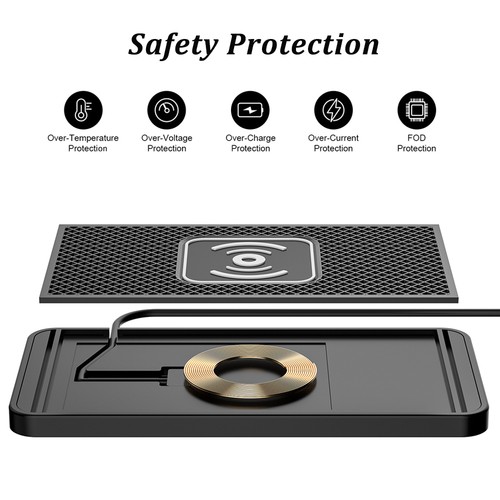 Tapis de Charge Chargeur Téléphone Sans Fil Voiture pour iPhone Samsung Universel Noir - Photo 8 sur 9