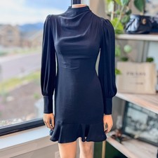 Express, Long Sleeve Draped Mock Neck Ruffle Black Mini Dress Women’s X-Small
