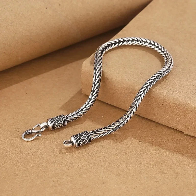 925 Sterling Silver Bracelet Chain Vintage Luxury Wedding Jewelry Gift for Men