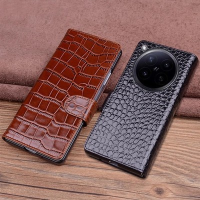 Genuine Leather Magnetic Flip Case For OPPO Find N6 Crocodile Pattern Slot Cover