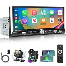 Single Din Car Stereo with Wireless Apple Carplay Android Auto, 6.9" IPS