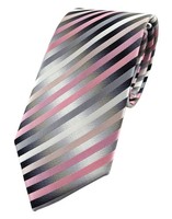 Tigertie Designer Seidenkrawatte In Rosa Anthrazit Silber Gestreift