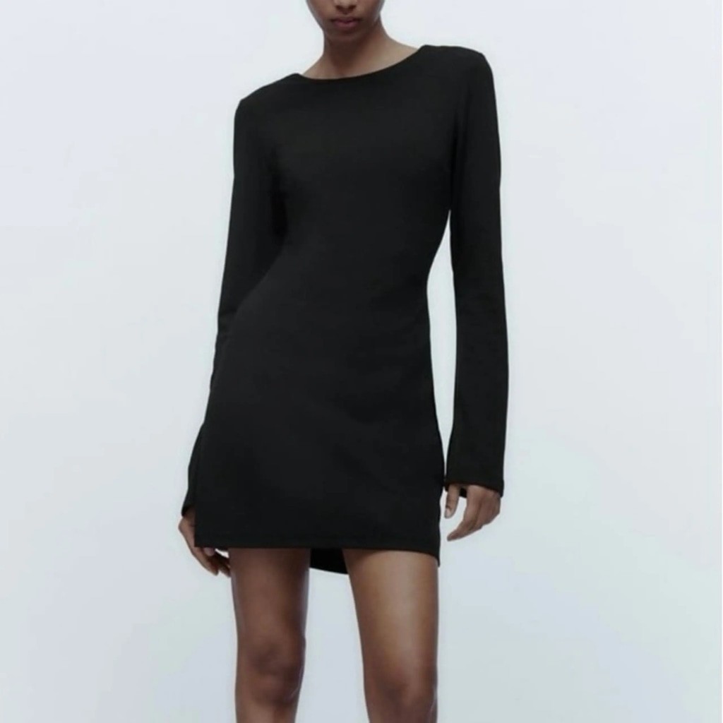 ZARA KNIT Long Sleeve Sweater Knit Mini Dress Size S Black
