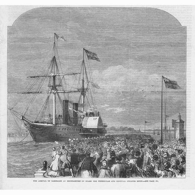 SOUTHAMPTON Ankunft von Garibaldi auf dem P&O Dampfer Ripon - antiker Druck 1864