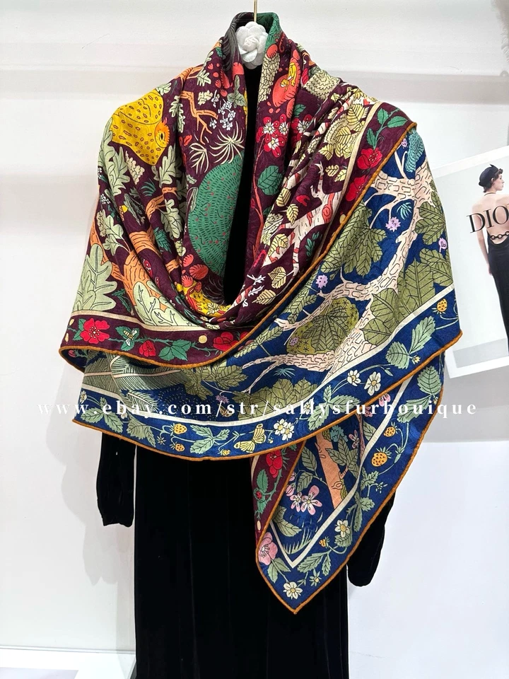 Sallys Quality Cashmere & Silk Jacquard Girl Moon Print 2 Face Shawl Scarf 53" - Image 2 of 4