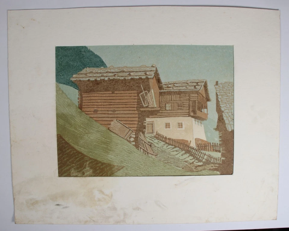 RUDOLF LANZINGER ~ Südtiroler Berghof ~ Holzschnitt signiert Südtirol woodcut - Bild 2 von 4