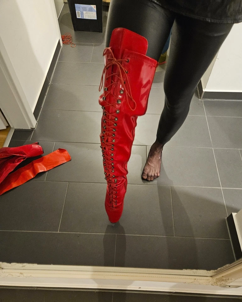 Sexy Fetisch Ballett Overknee Stiefel High-Heels Feuerrot Sünde Pur! - Größe 44 - Bild 4 von 4