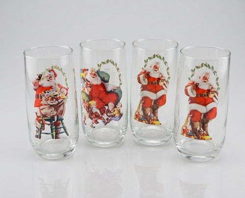 VTG Coca-Cola Christmas Glasses Set of 4 Haddon Sundblom Santa Tumblers Holiday