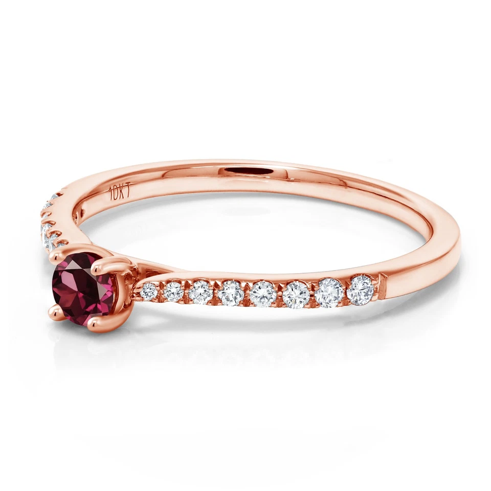 10K Rose Gold 0.30 Ct Round Red Rhodolite Garnet E-F Lab Grown Diamond Ring - Image 2 of 4