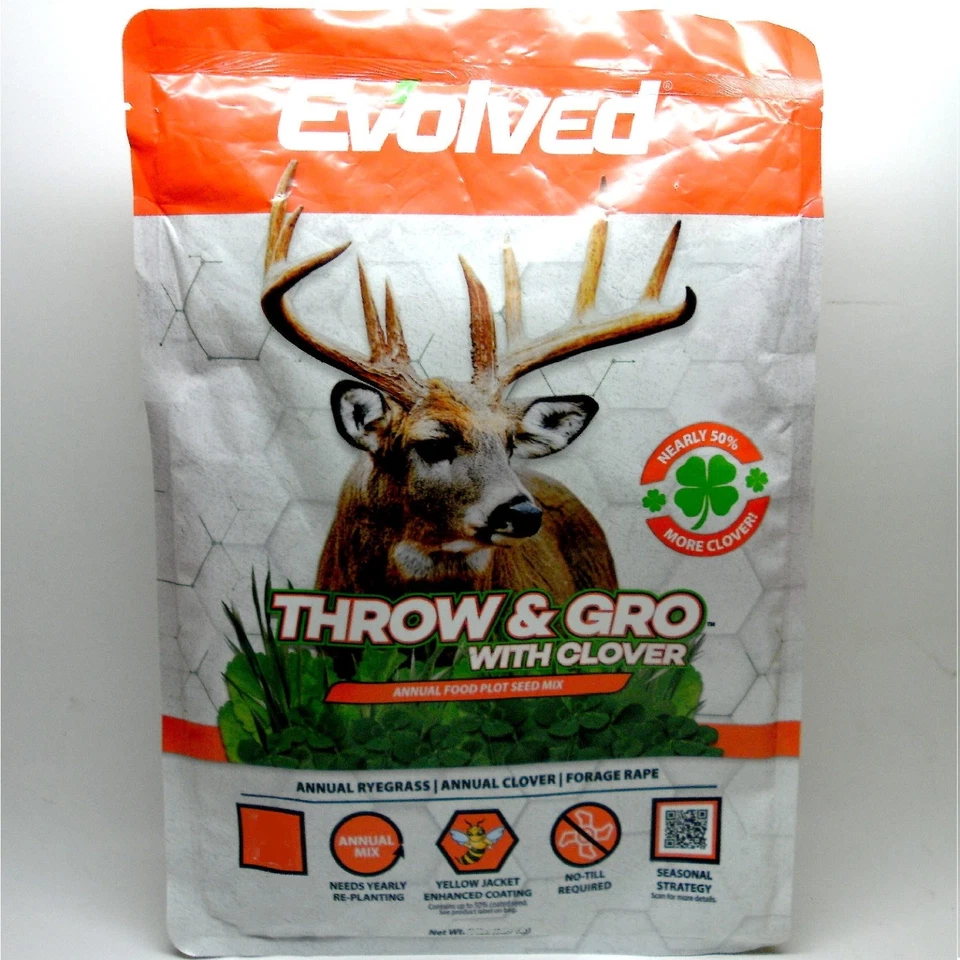BULK BAGED EVOLVED HARVEST Throw & Gro 50%+ CLOVER NO-TILL FORAGE FOOD PLOT SEED - Image 2 of 4