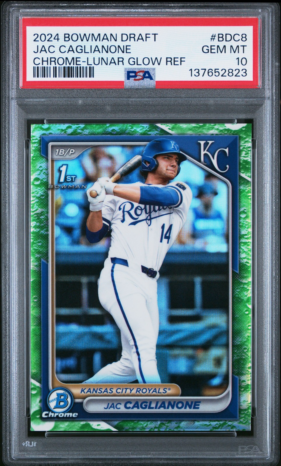 2024 BOWMAN DRAFT CHROME-LUNAR GLOW REFRACTOR #BDC8 JAC CAGLIANONE PSA 10