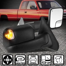 For 02-09 Dodge Ram Power+Heated+LED Smoked Light Rear View Towing Mirror Pair