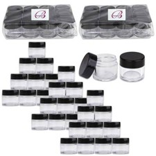 Beauticom  48 PCS 7G/7ML Clear Plastic Refillable Jars with Black Lids