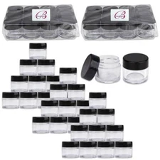 Beauticom® (48 PCS) 7G/7ML Clear Plastic Refillable Jars with Black Lids
