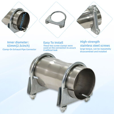 63mm (2.5 Inch) Heavy Duty Stainless Steel Exhaust Pipe Connector Clamp - Repair Joiner For Exhaust Systems