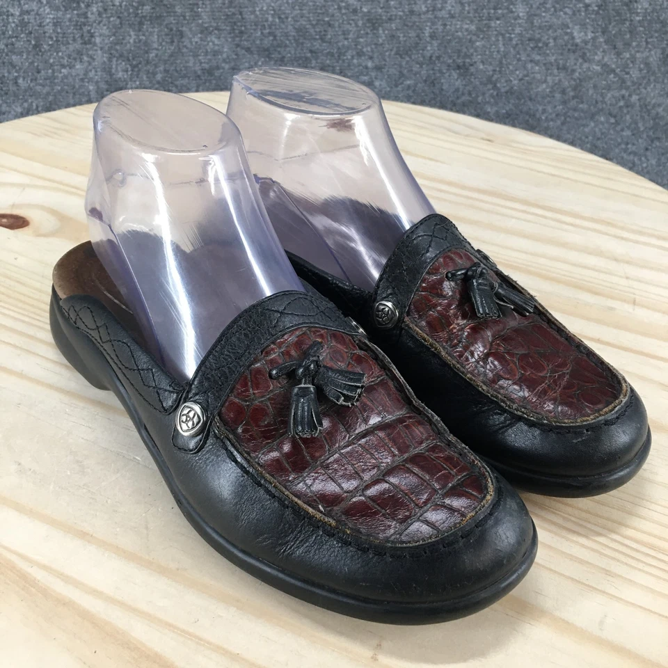 Zapatos Ariat Mujer 7.5 B Imitación Gator Dos Tonos Mules Cuero Negro Borlas 20992 Foto 3 de 4