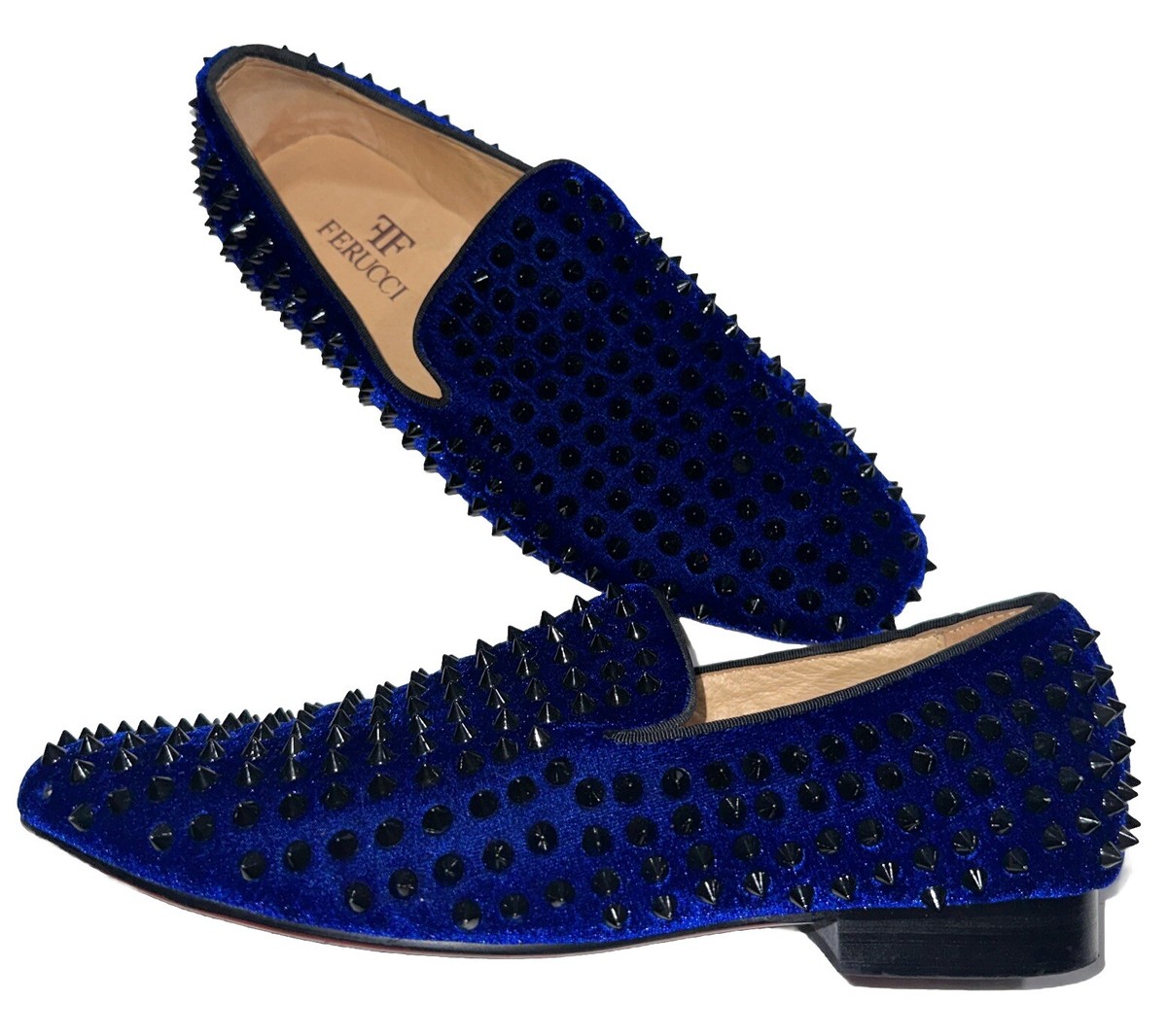 Velvet Loafers Blue Loafers With Spikes Men FERUCCI Blue Velvet