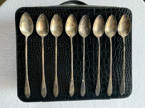 New England Silver Plate Iced Tea Spoons Lot Of 8 Rosemary Pattern Patina VTG
