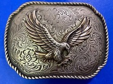Flying Hunting Diving American Bald Eagle Vintage Belt Buckle With Rope Boarder