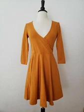 New Dress Size Small Surplice Yellow Mini Skater Fit & Flare