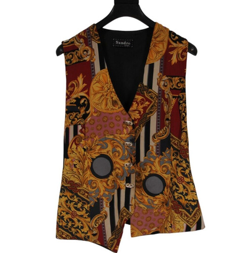 Sandro, Sandro Mens Vintage Baroque Vest Size Medium Gold Black Silk Snap Button