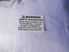 RISK OF SUFFOCATION FBA warning label sticker white bkgd 24 pt print 125/rl