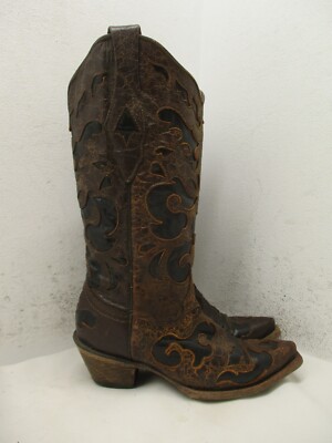 Corral Vintage Snip Toe Cowboy Boots  Brown Leather Womens Sz 5 M Sty C1957