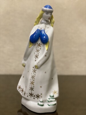 Vintage USSR Porcelain Figurine Snow Maiden Painting, Polonsk Porcelain Factory