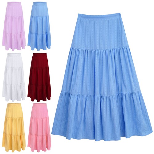 Girls Kids Boho High Waist Ruffled Skirts Swing Long Skirts Modern Dance Costume - Picture 7 of 61