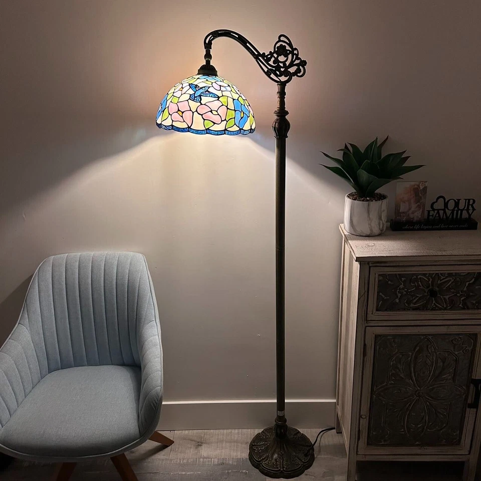 Tiffany Style Floor Lamp Hummingbird Flowers Stained Glass LED Bulb Include 63"H - Image 4 of 4