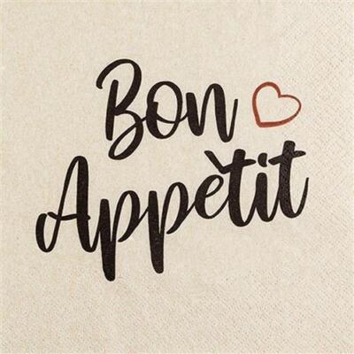 20 Servietten Eco Line Bon Appètit avec Coeur Guten Appetit Öko Deko 33x33cm