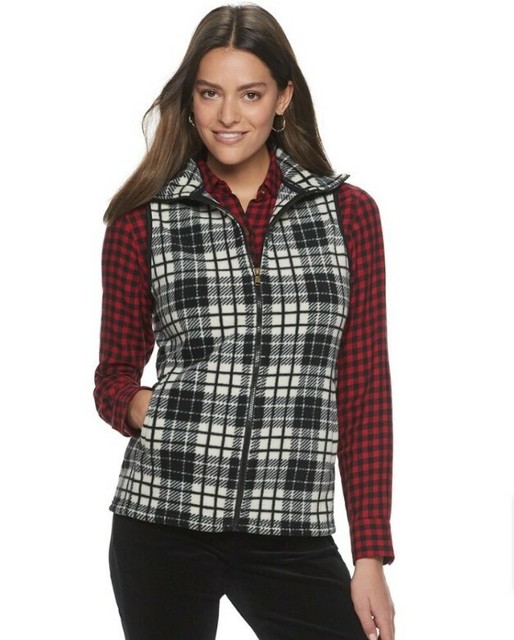 LL Bean Black Patterned Fleece Vest Full Zip Lightweight Women's Size S | eBay