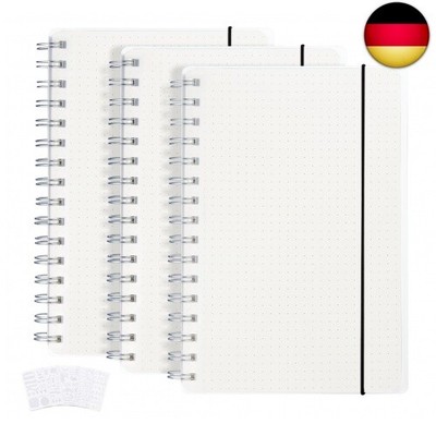 Agoer 3er Pack Notizbuch Dotted A5 - Gepunktetes Bullet Grid Journal Dot Spiral