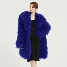 Mongolian Sheepskin Wool Coat In Royal Blue