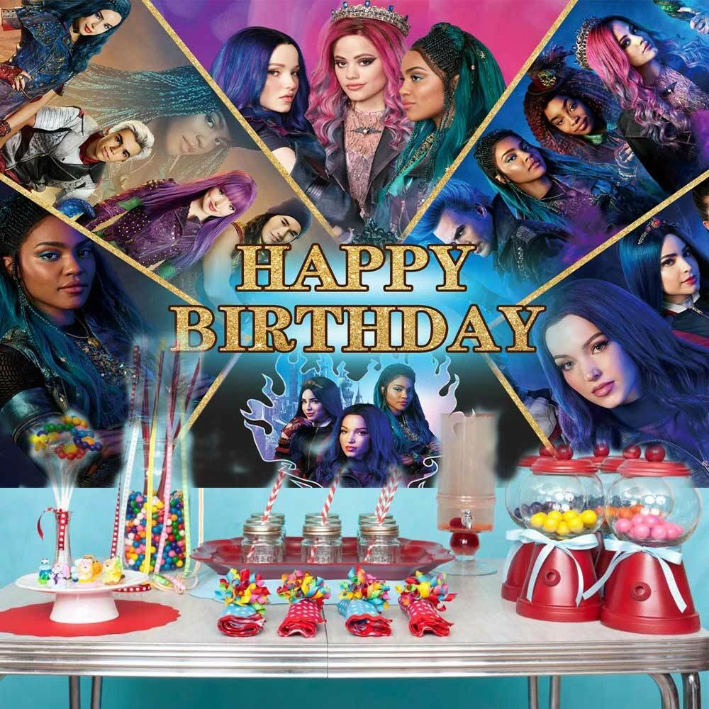 Descendants Happy Birthday Backdrop for Kids Party Supplies Banner