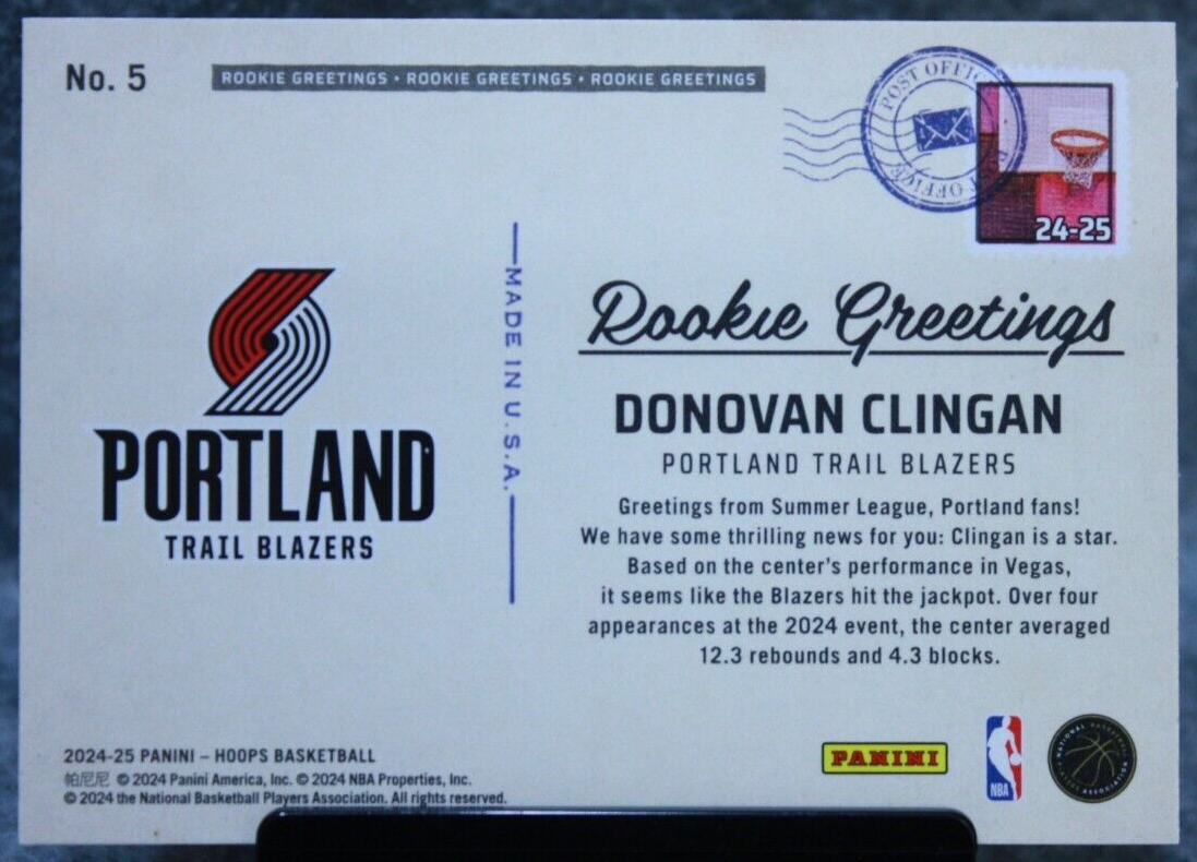 Donovan Clingan 2024-25 NBA Hoops Rookie Greetings #5 | eBay