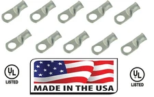 (10) 2 AWG 3/8 Ring Terminal BATTERY Lug Tinned Copper Un-insulated Made IN USA