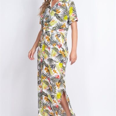 POTTERS POT 2PC Set Small Yellow Tropical  Print Maxi Skirt & Button Crop Top 