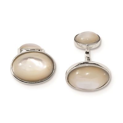 Sterling Silver Oval Mother of Pearl and Onyx Cuff Links 