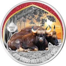 2024 Cameroon Bison Indian Bull Silver Colored Coin Gaur Indian Wildlife WWF