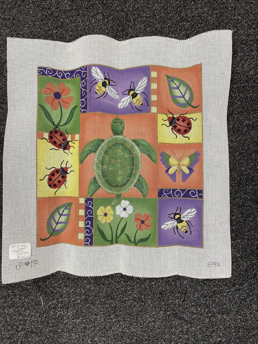 JP Handpainted Needlepoint Canvas HAPPY TURTLE # S145 ~18”x18”~14