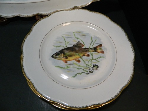 Antique (11) Piece French Porcelain Co. 21" Fish Platter Set Excellent Cond - Picture 5 of 13