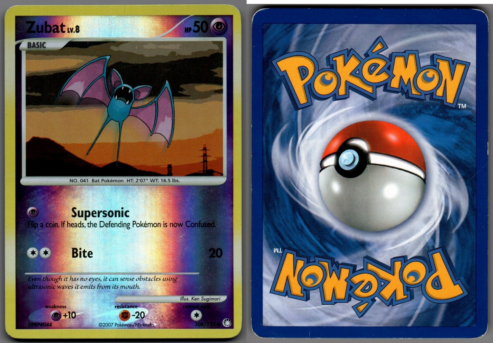 2007 Pokemon, D&P Mysterious Treasures, #108/123 Zubat, Reverse Holo Common (b)