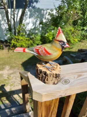 Hand Carved And Painted Female Cardinal Bird