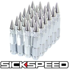 SICKSPEED 24 PC CHROME SPIKED STEEL 80MM LUG NUTS FOR WHEELS/RIMS 14X2