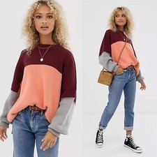 Free People Easy Street Tunic Sweater Size S Small Peach Combo ColorBlock NWT