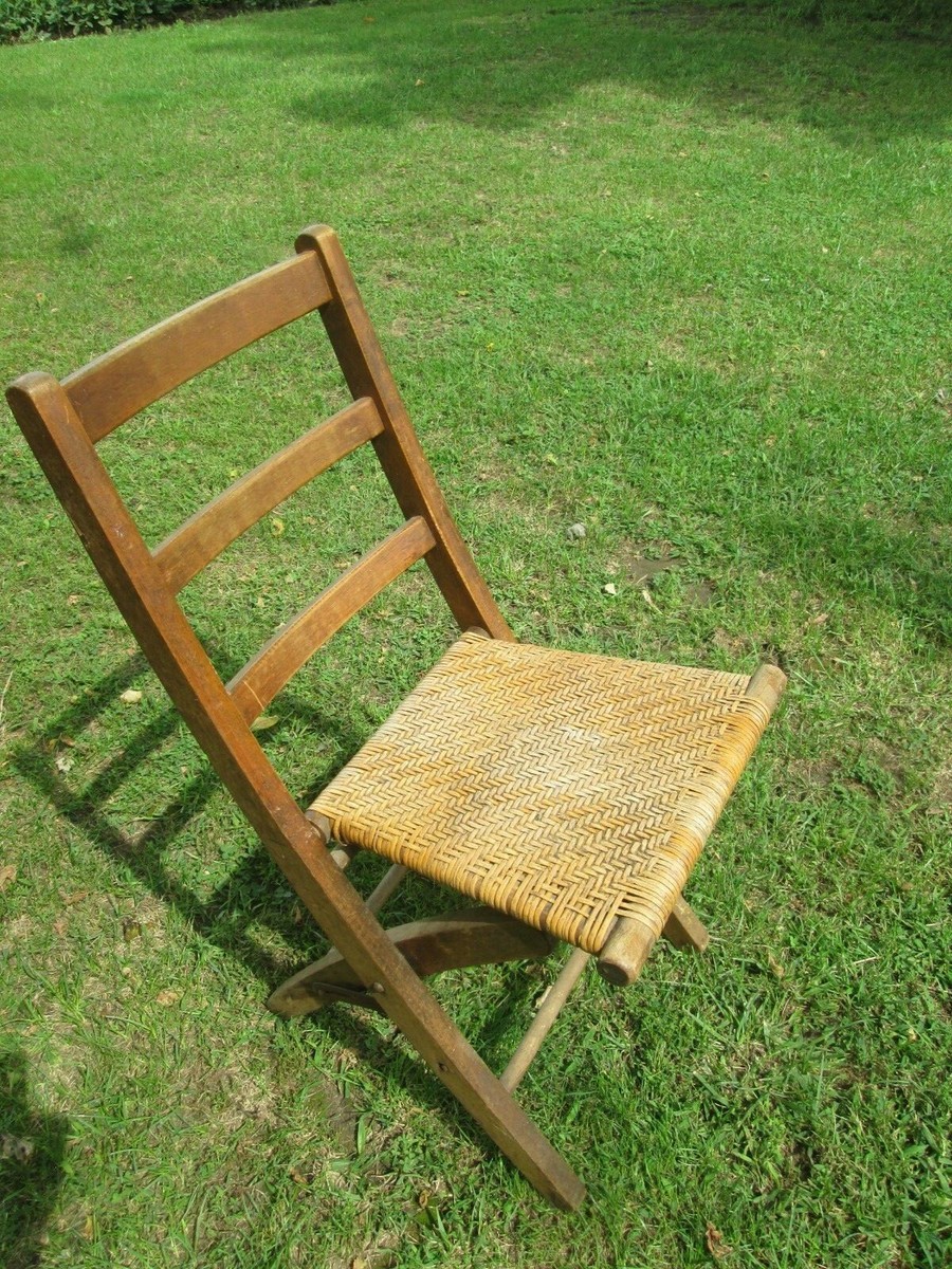 Antique Folding Camp Chair wicker Seat All Original rare | eBay