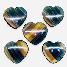 5 Pcs Natural Bi Color Fluorite 30-31.5mm Heart Cabochon Untreated Gemstones Lot